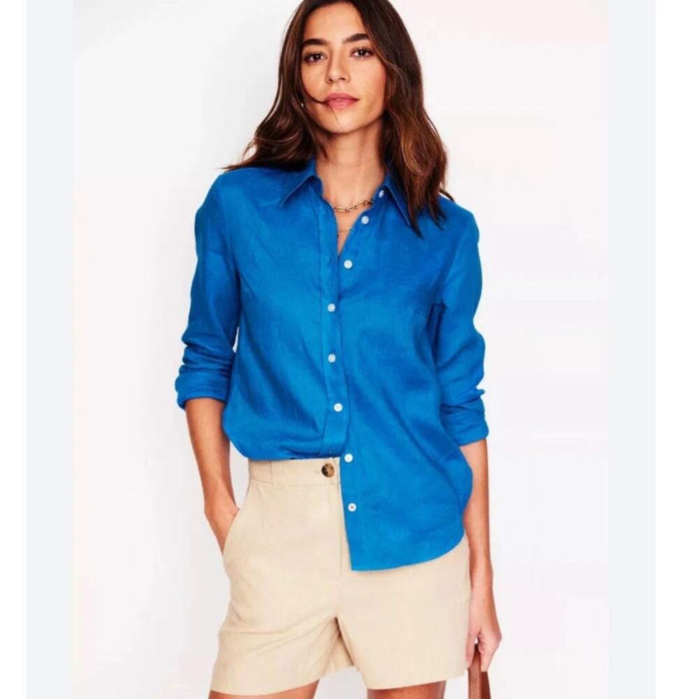 Boden Electric Blue Button-Down Linen Shirt